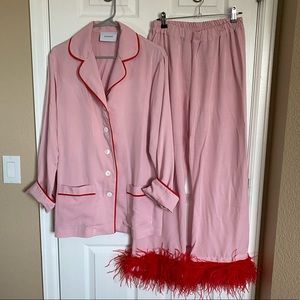 Sleeper Party Pajamas Set with Feathers in Pink